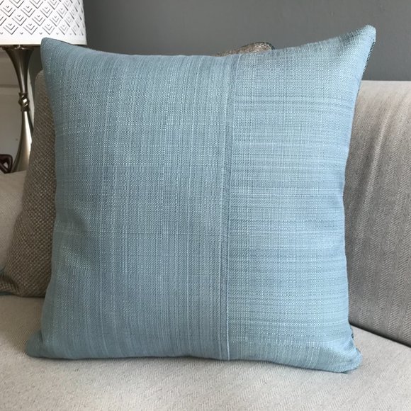 Modern Plaid, Brown/Grey, Off-White, Blue Pillow Cover 18" x 18" - Picture 3 of 3